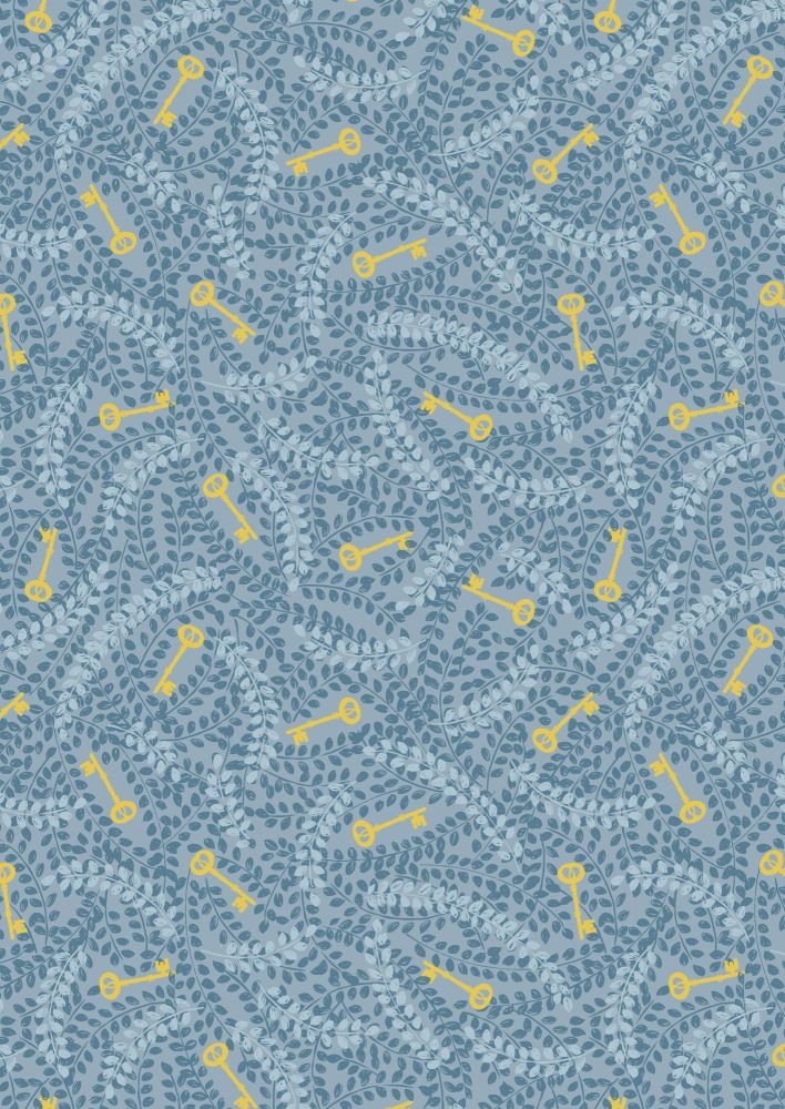 Lewis and Irene - Secret Winter Garden - Gold Metallic Keys on Blue