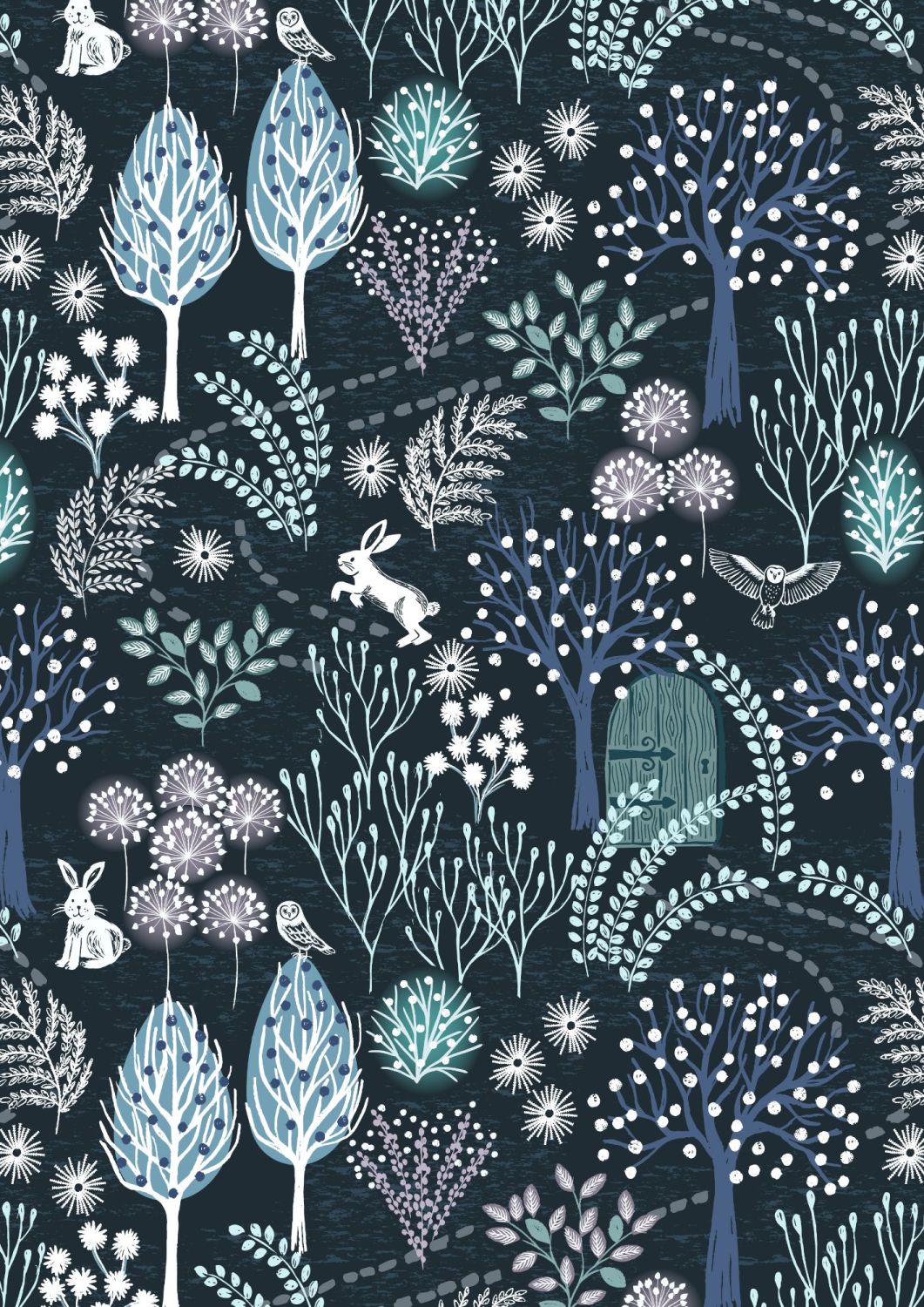 Lewis and Irene - Secret Winter Garden on Dark Blue with Pearl Features