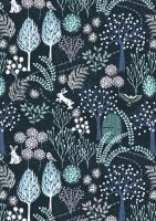 Lewis and Irene - Secret Winter Garden on Dark Blue with Pearl Elements