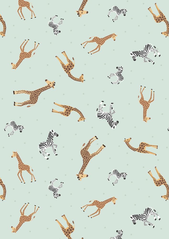 Lewis and Irene -  Small Things Wild Animals - Giraffes and Zebras on Light Blue