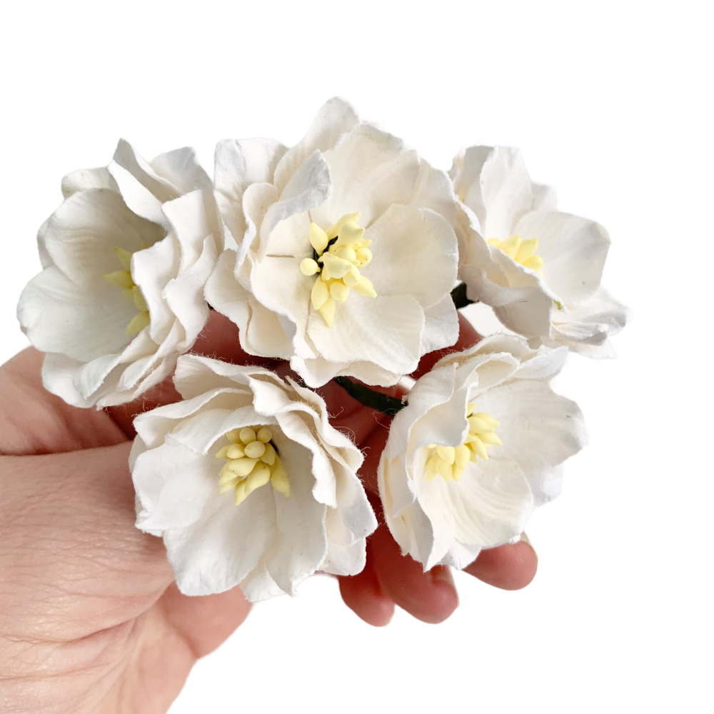 Mulberry Paper Flowers - Lotus Flowers  - White (5)