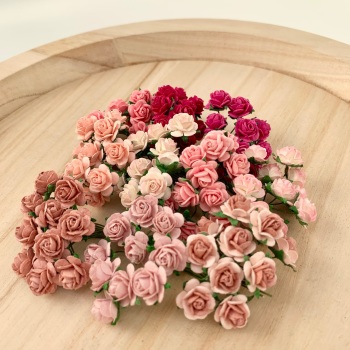 Mixed Pink  Mulberry Paper Flowers Open Roses 10mm