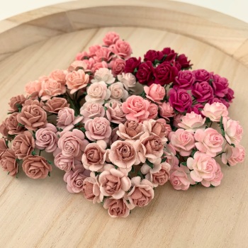 Mixed Pink  Mulberry Paper Flowers Open Roses 15mm