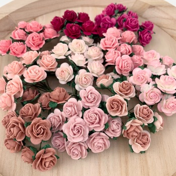 Mixed Pink  Mulberry Paper Flowers Open Roses 20mm