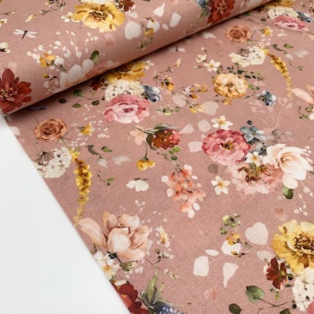 John Louden - 100% Cotton - Wildflower Meadow Dusky Pink Floral