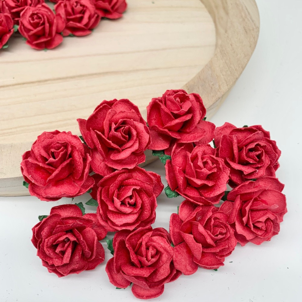  Mulberry Paper Flowers - Wild Roses 30mm  - Red