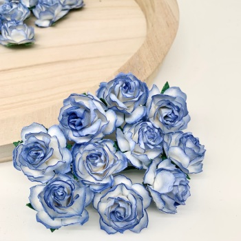 Mulberry Paper Flowers - Wild Roses 30mm  - Two Tone Blue