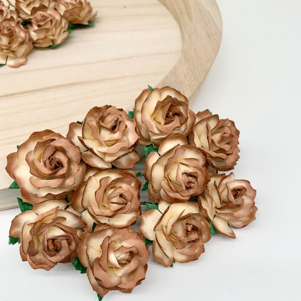 Mulberry Paper Flowers - Wild Roses 30mm  - Two Tone Brown
