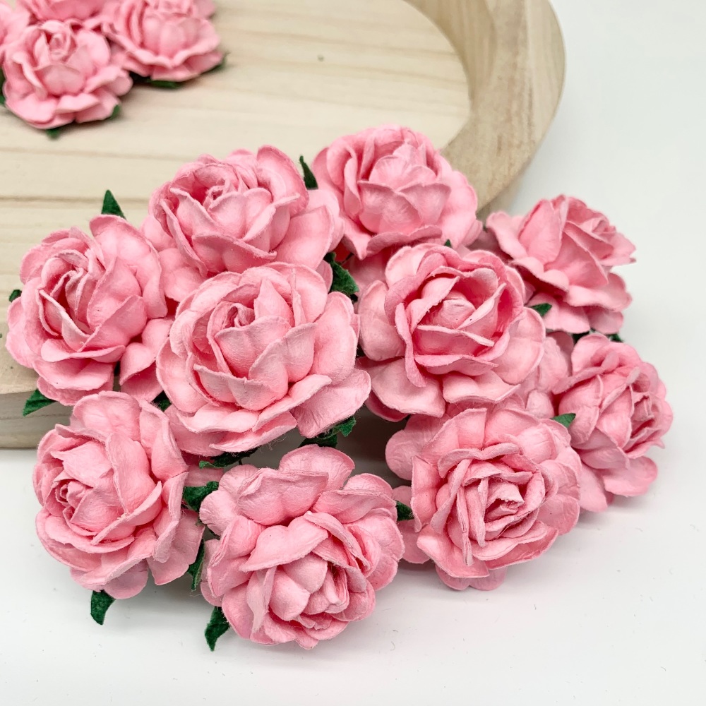  Mulberry Paper Flowers - Tea Roses 40mm  - Baby Pink