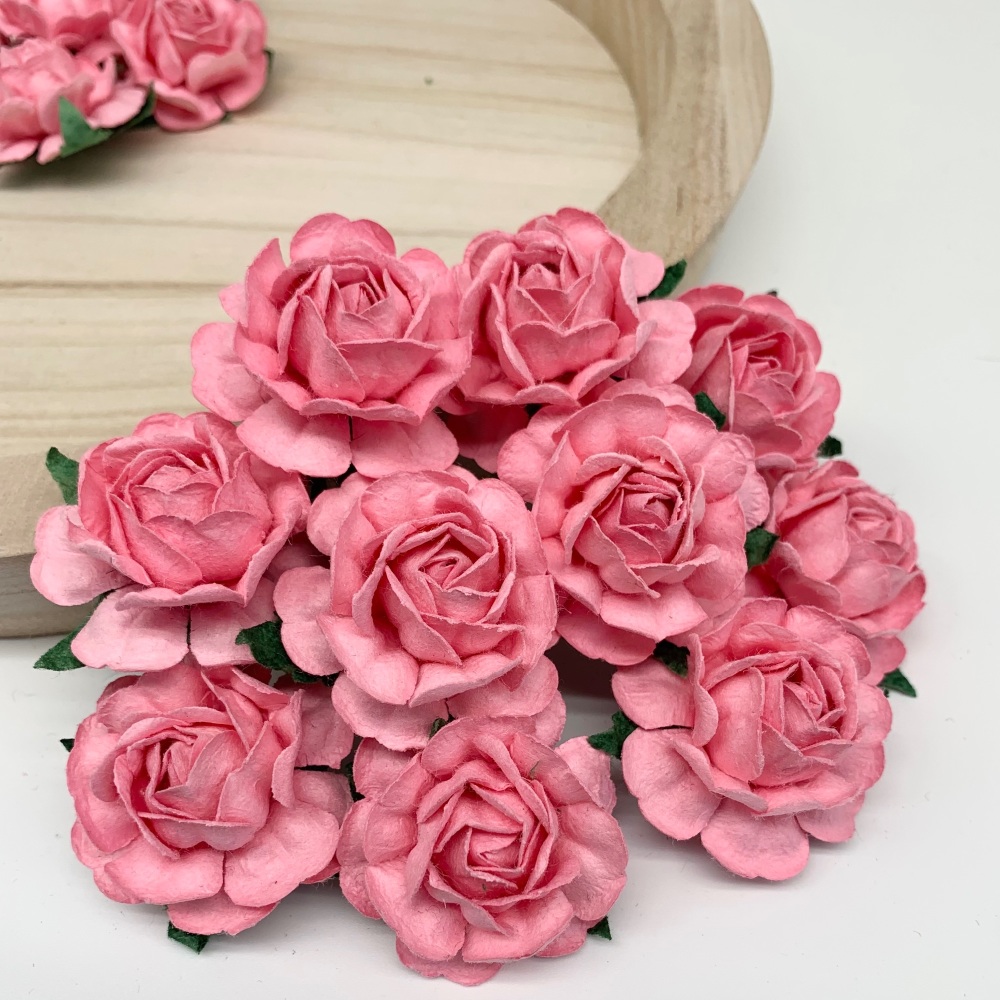  Mulberry Paper Flowers - Tea Roses 40mm  - Pink