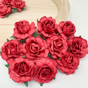 Mulberry Paper Flowers - Tea Roses 40mm  - Red