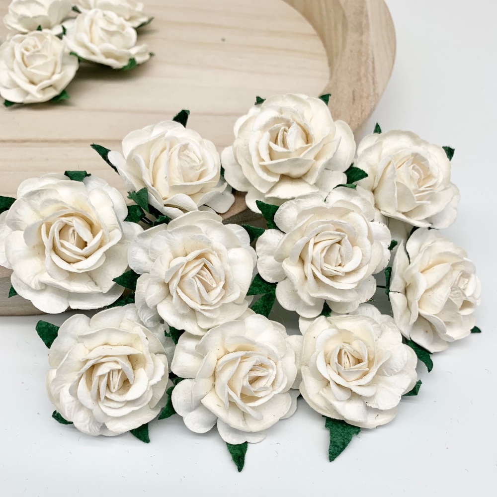 Mulberry Paper Flowers - Tea Roses 40mm  - White