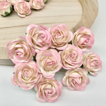 Mulberry Paper Flowers - Chelsea Roses 35mm  - Two Tone Baby Pink and Ivory