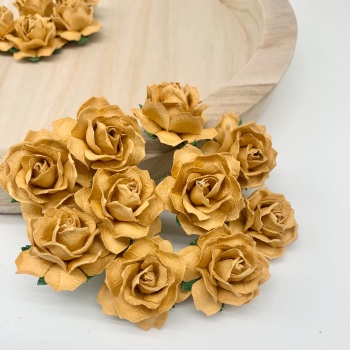 Mulberry Paper Flowers - Cottage Roses 30mm  - Mustard
