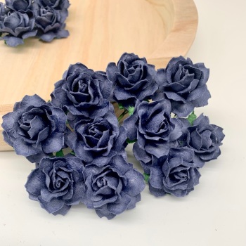 Mulberry Paper Flowers - Cottage Roses 30mm  - Navy