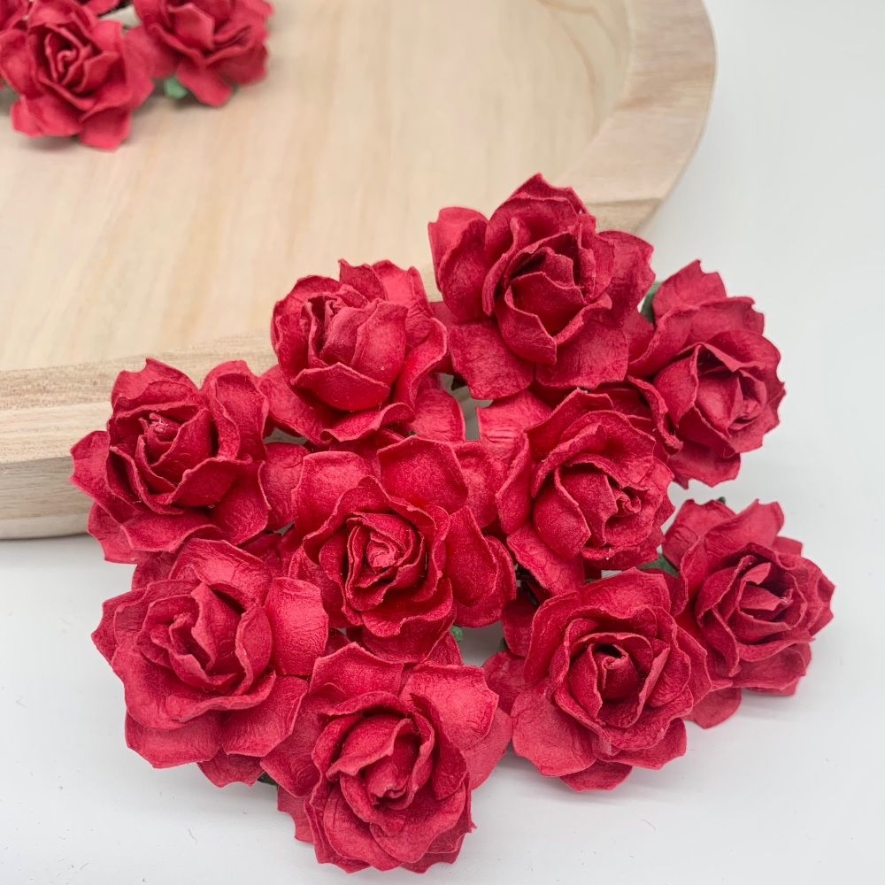 Mulberry Paper Flowers - Cottage Roses 30mm  - Red