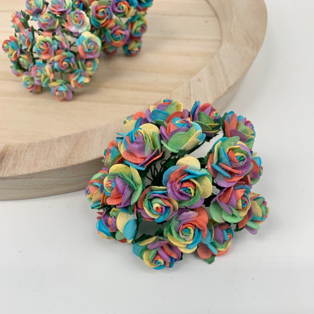  Mulberry Paper Open Roses - Bright Rainbow 10mm 15mm 20mm 25mm