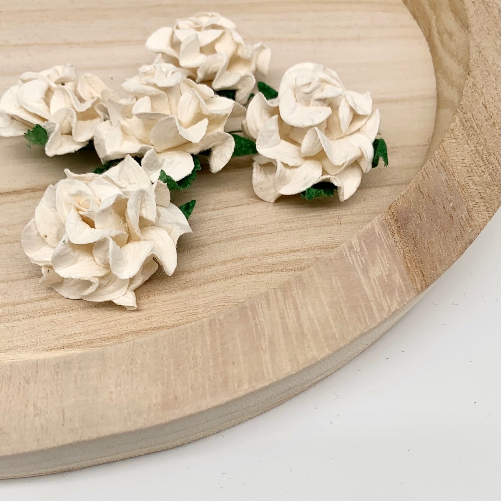  Mulberry Paper Flowers - Tuscany Roses 35mm  - Ivory  (x 5)