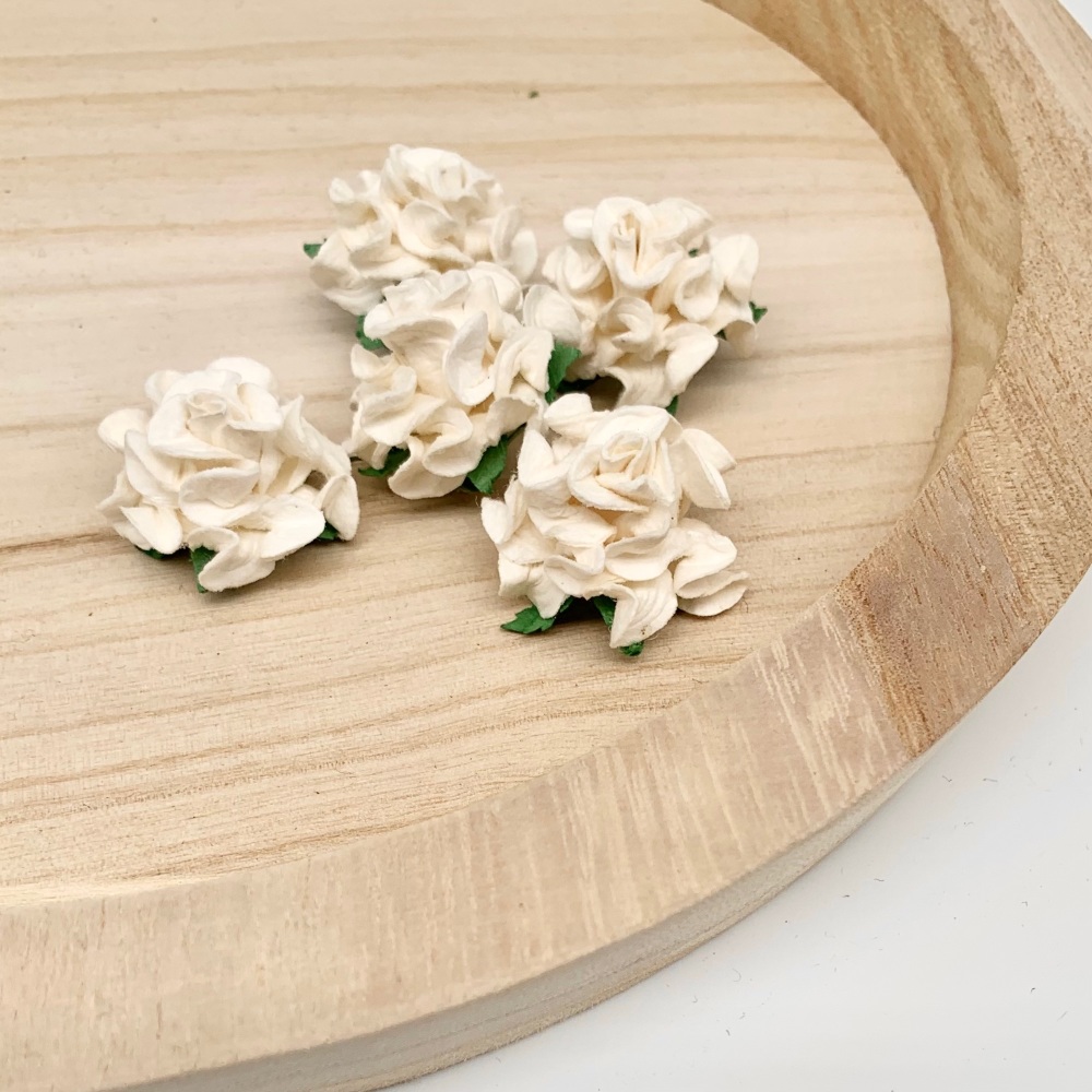 Mulberry Paper Flowers - Tuscany Roses 30mm  - Ivory  (x 5)