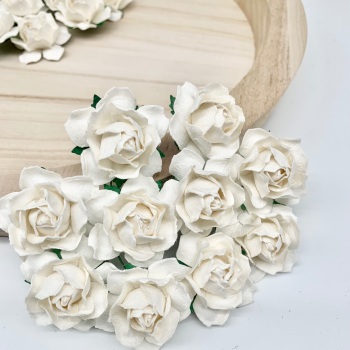 Mulberry Paper Flowers - Cottage Roses 30mm  - White