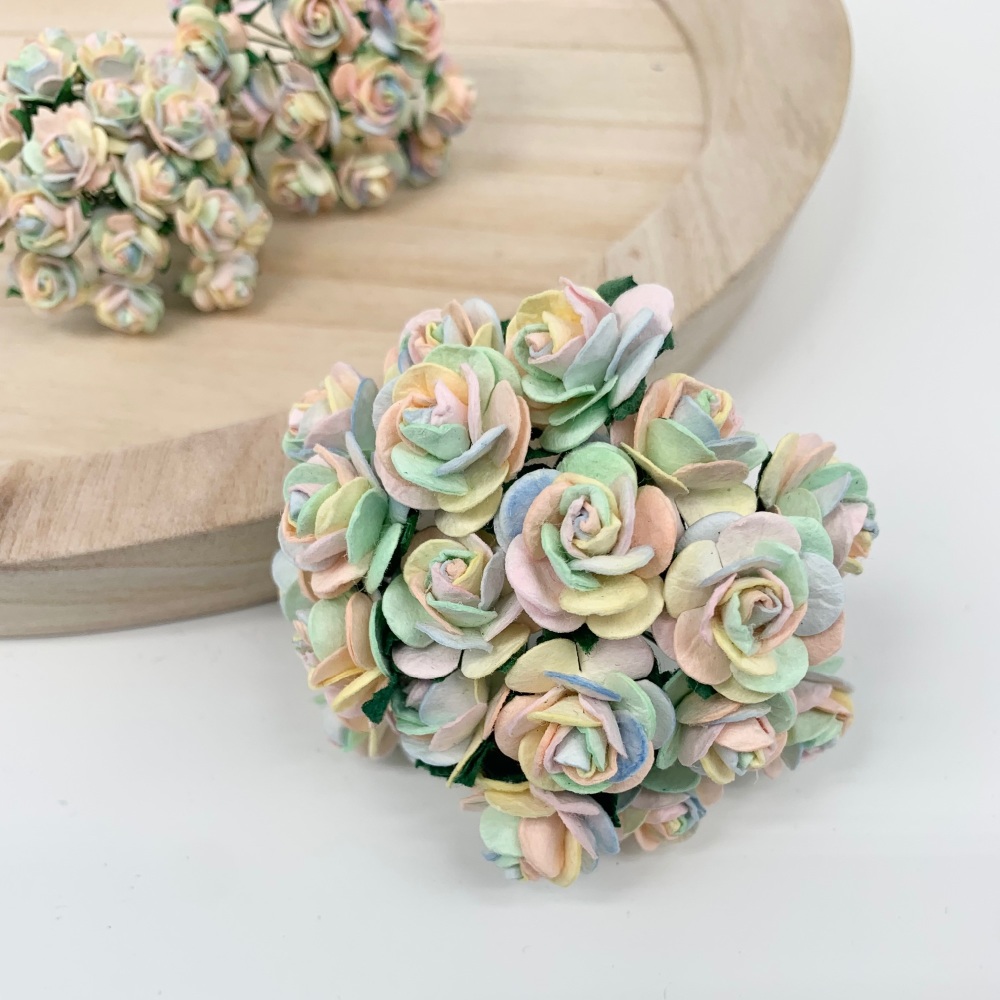 <!--001--> Mulberry Paper Open Roses - Pastel Rainbow 10mm 15mm 20mm