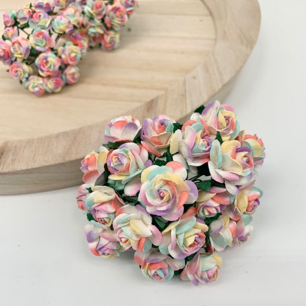<!--001--> Mulberry Paper Open Roses - Two Tone Rainbow 10mm 15mm 20mm