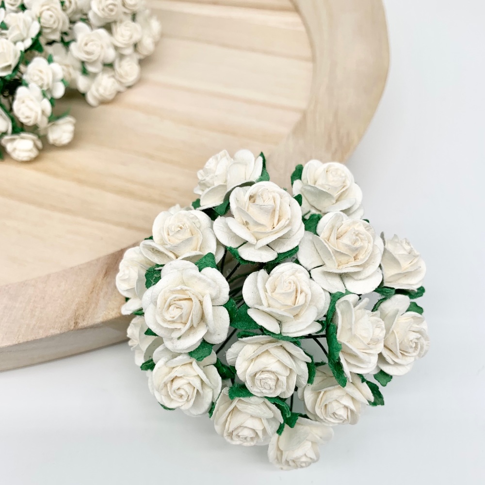 <!--001--> Mulberry Paper Open Roses - White 10mm 15mm 20mm 25mm