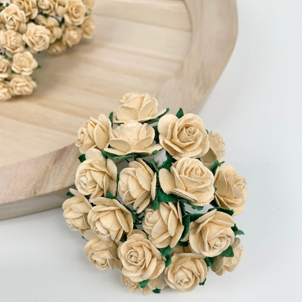 <!--003--> Mulberry Paper Open Roses - Deep Ivory 10mm 15mm 20mm 25mm