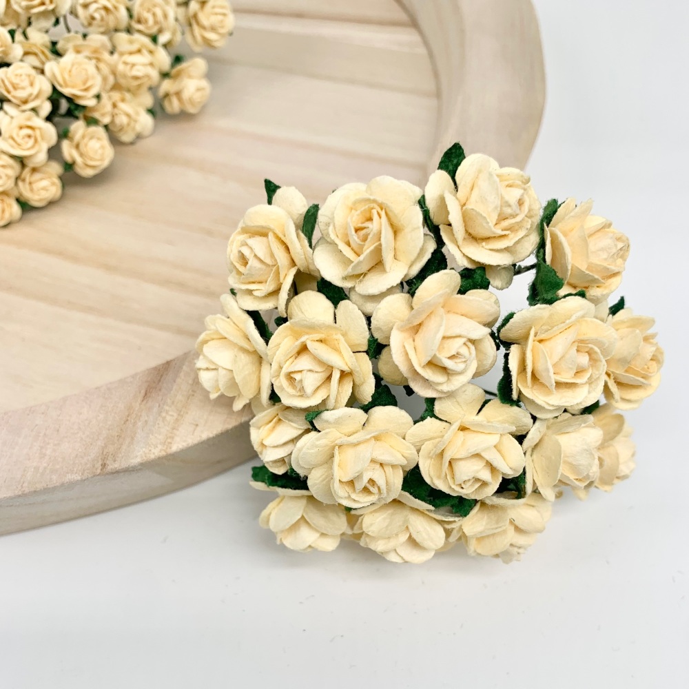 <!--004--> Mulberry Paper Open Roses - Cream 10mm 15mm 20mm 25mm