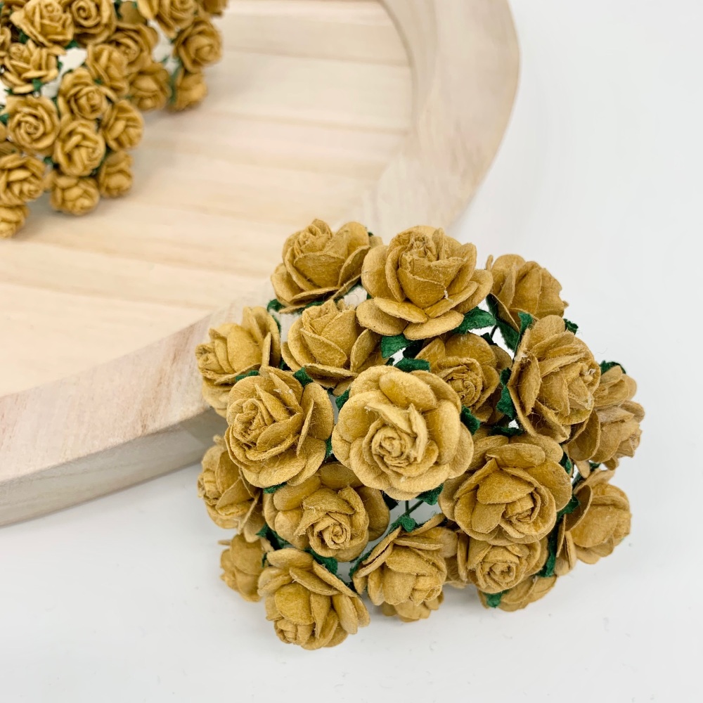 <!--006--> Mulberry Paper Open Roses - Old Gold 10mm 15mm 20mm 25mm