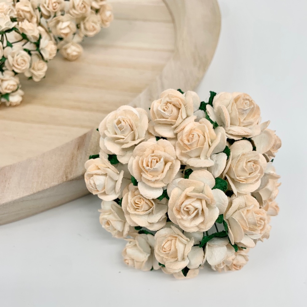 <!--008--> Mulberry Paper Open Roses - Two Tone Peach 10mm 15mm 20mm 25mm