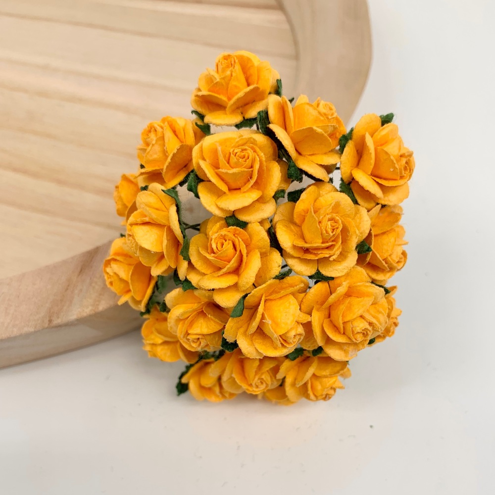 <!--010--> Mulberry Paper Open Roses - Honey Yellow - 10mm 15mm 20mm - END 