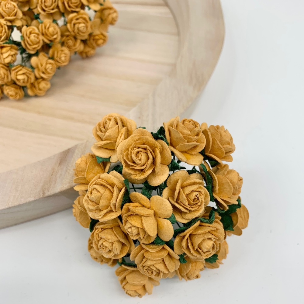 <!--010--> Mulberry Paper Open Roses - Mustard 10mm 15mm 20mm 25mm