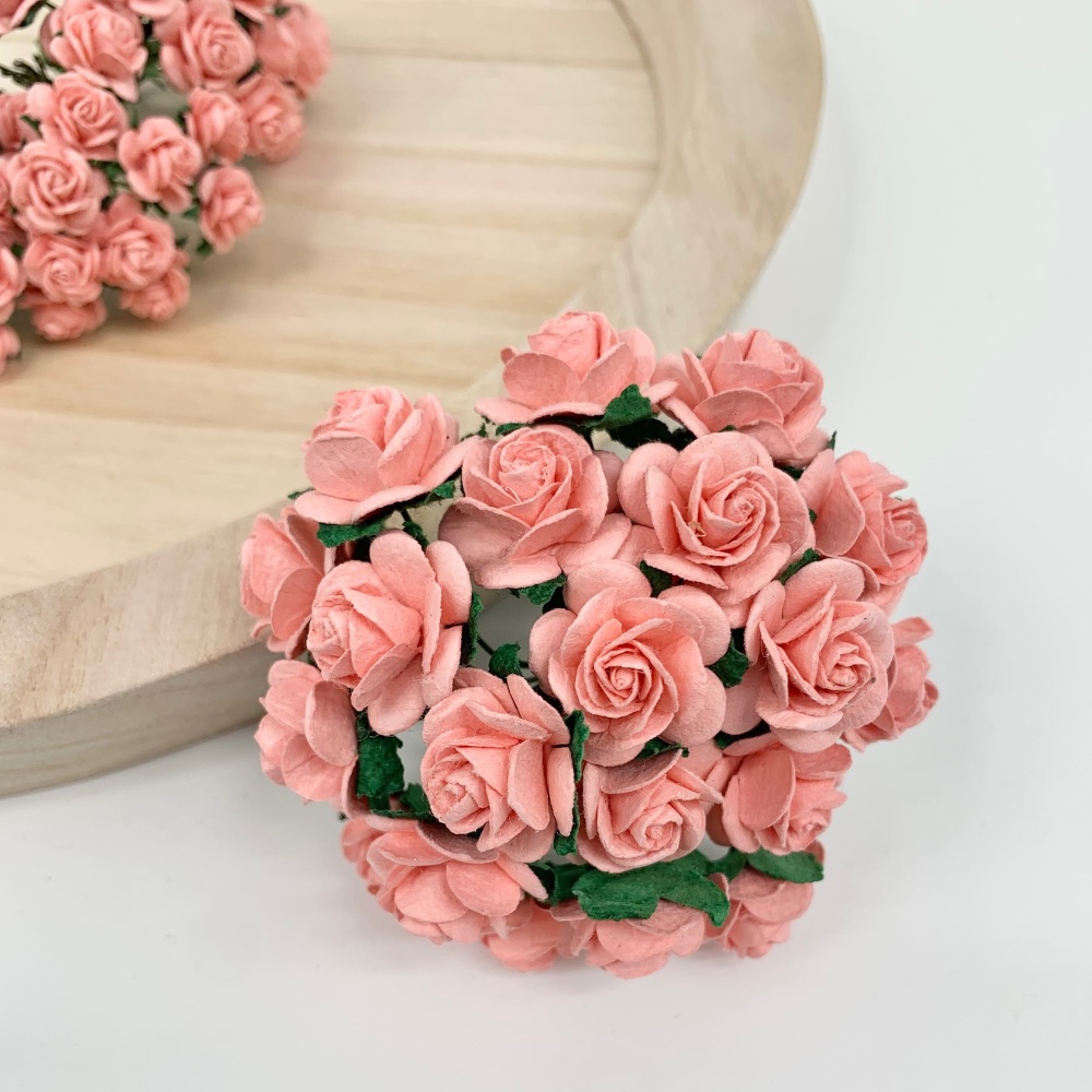 <!--011--> Mulberry Paper Open Roses - Coral 10mm 15mm 20mm 25mm