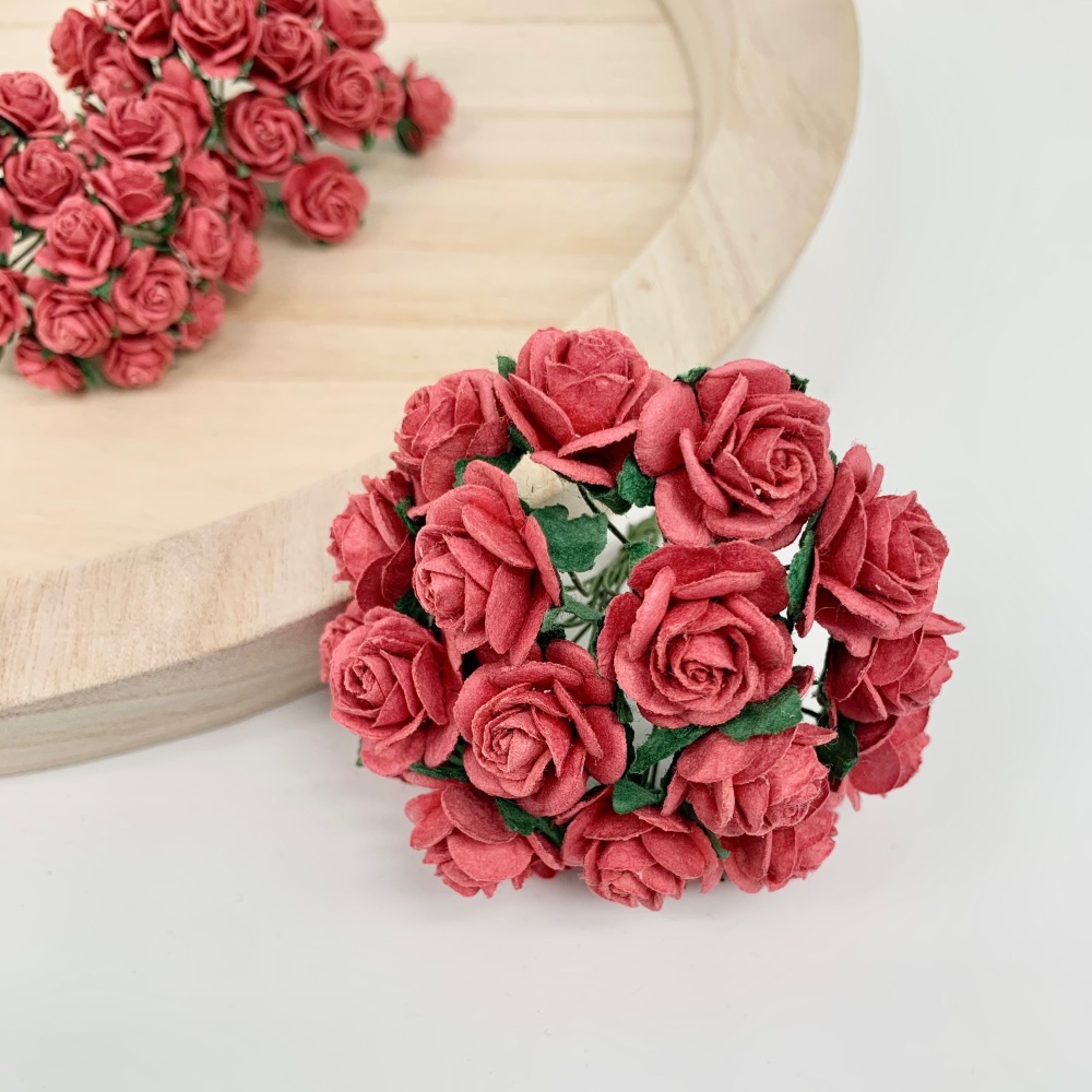 <!--012--> Mulberry Paper Open Roses - Coral Red 10mm 15mm 20mm 25mm