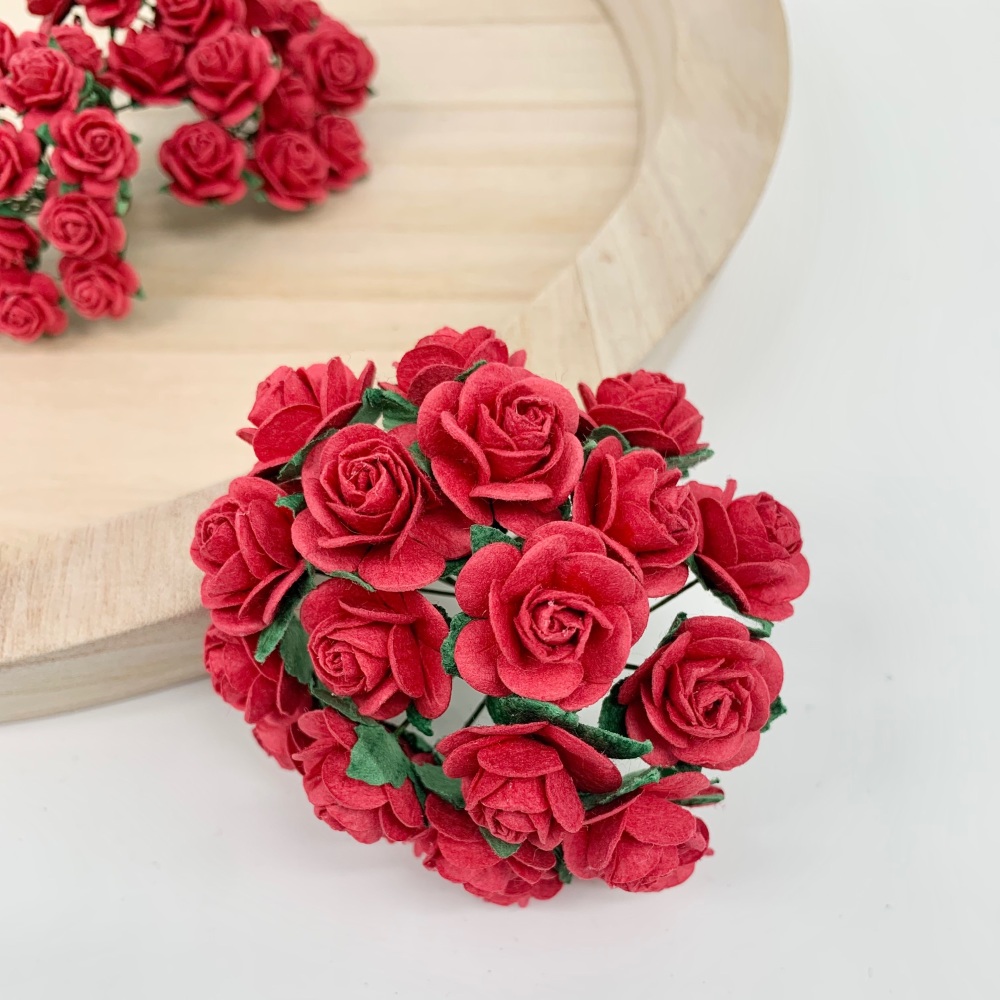 <!--013--> Mulberry Paper Open Roses - Red 10mm 15mm 20mm 25mm