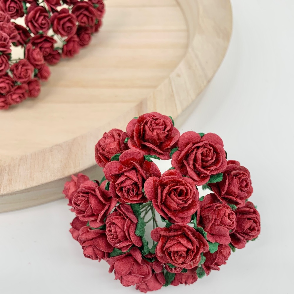 <!--014--> Mulberry Paper Open Roses - Deep Red 10mm 15mm 20mm 25mm