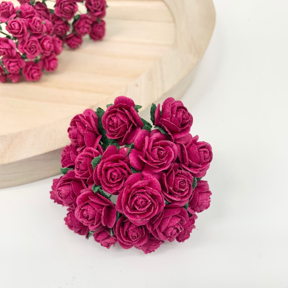 <!--017--> Mulberry Paper Open Roses - Fuchsia 10mm 15mm 20mm 25mm