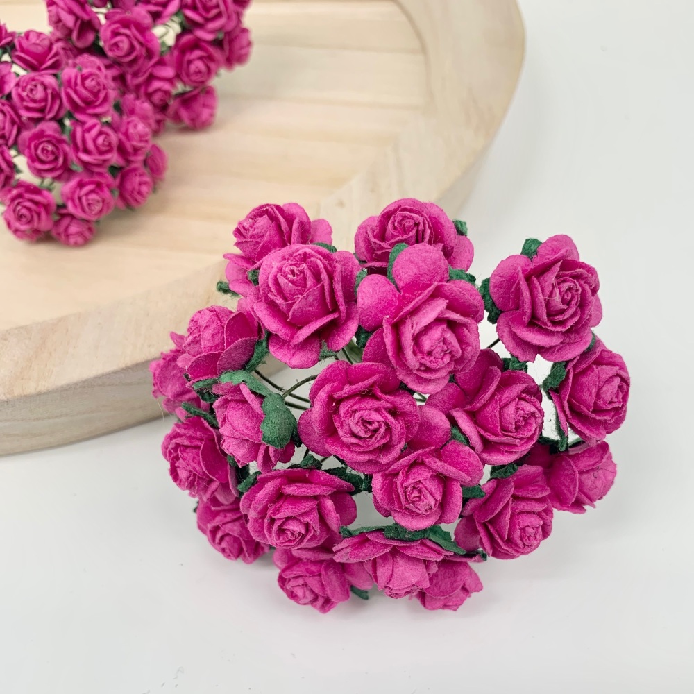 <!--018--> Mulberry Paper Open Roses - Deep Pink 10mm 15mm 20mm 25mm