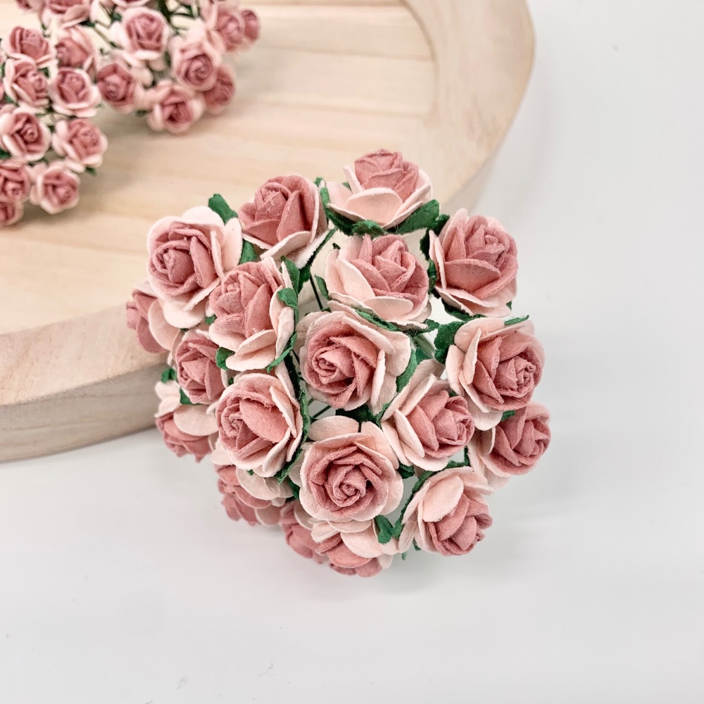 <!--019--> Mulberry Paper Open Roses - Two Tone Pink with Dusky Pink Centre