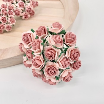  Mulberry Paper Open Roses - Two Tone Pink with Dusky Pink Centre 10mm 15mm 20mm 25mm
