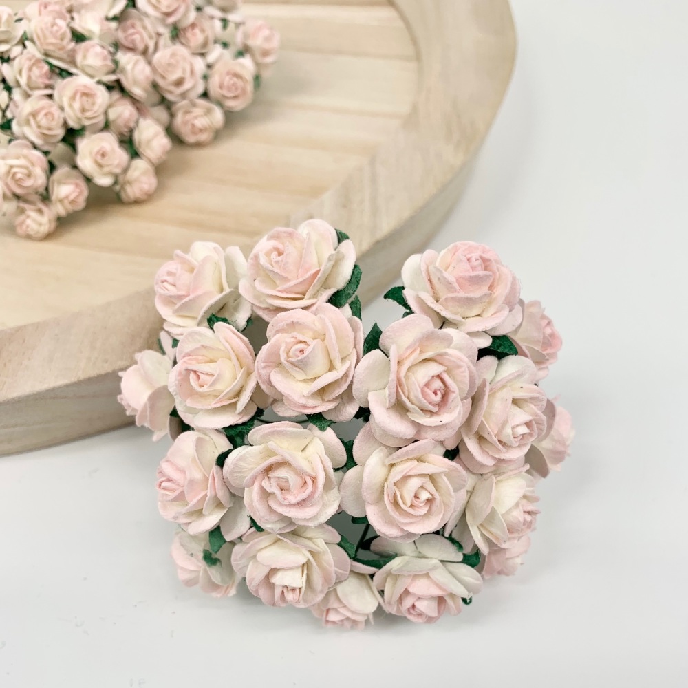  Mulberry Paper Open Roses - Two Tone Pale Pink/Ivory 10mm 15mm 20mm 25mm