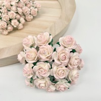 <!--023--> Mulberry Paper Open Roses - Two Tone Pale Pink/Ivory 10mm 15mm 20mm 25mm