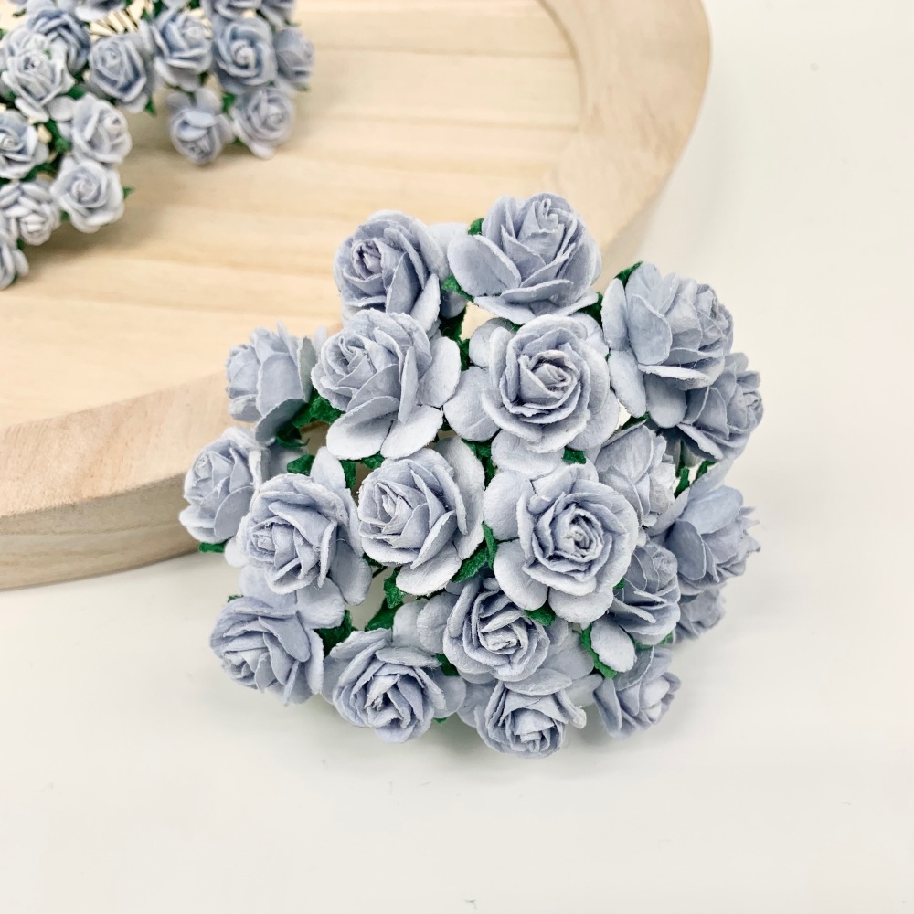 <!--028--> Mulberry Paper Open Roses - Baby Blue 10mm 15mm 20mm 25mm