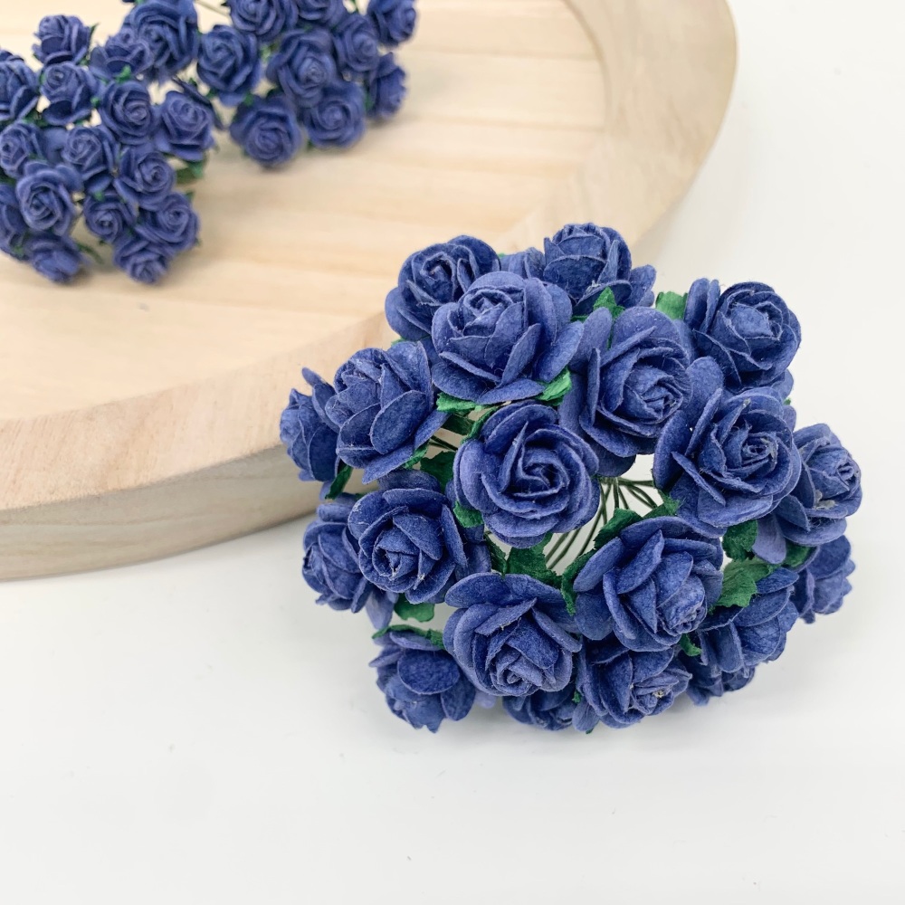 <!--029--> Mulberry Paper Open Roses - Royal Blue 10mm 15mm 20mm 25mm