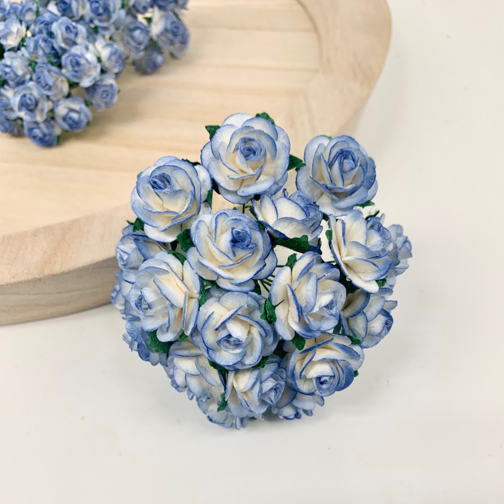 <!--029--> Mulberry Paper Open Roses - Two Tone Royal Blue 10mm 15mm 20mm 2