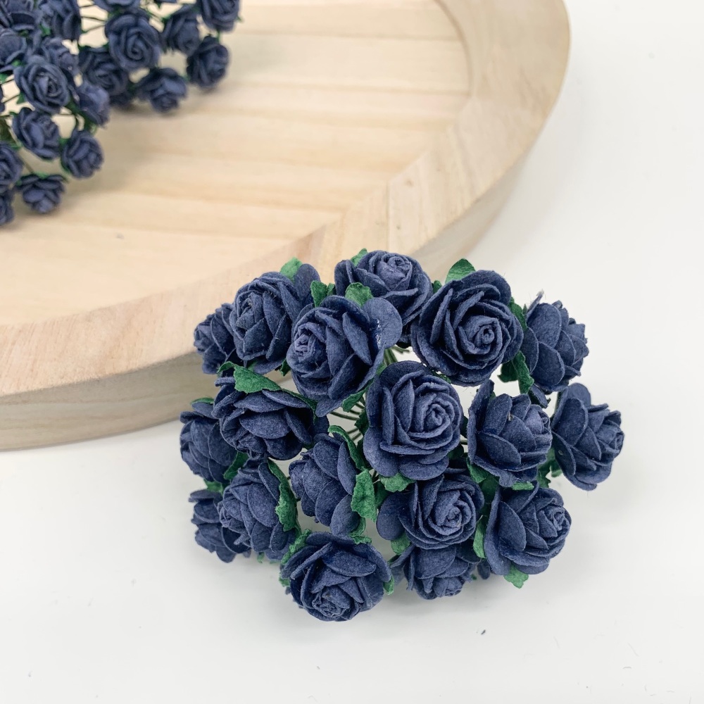 <!--030--> Mulberry Paper Open Roses - Navy 10mm 15mm 20mm 25mm