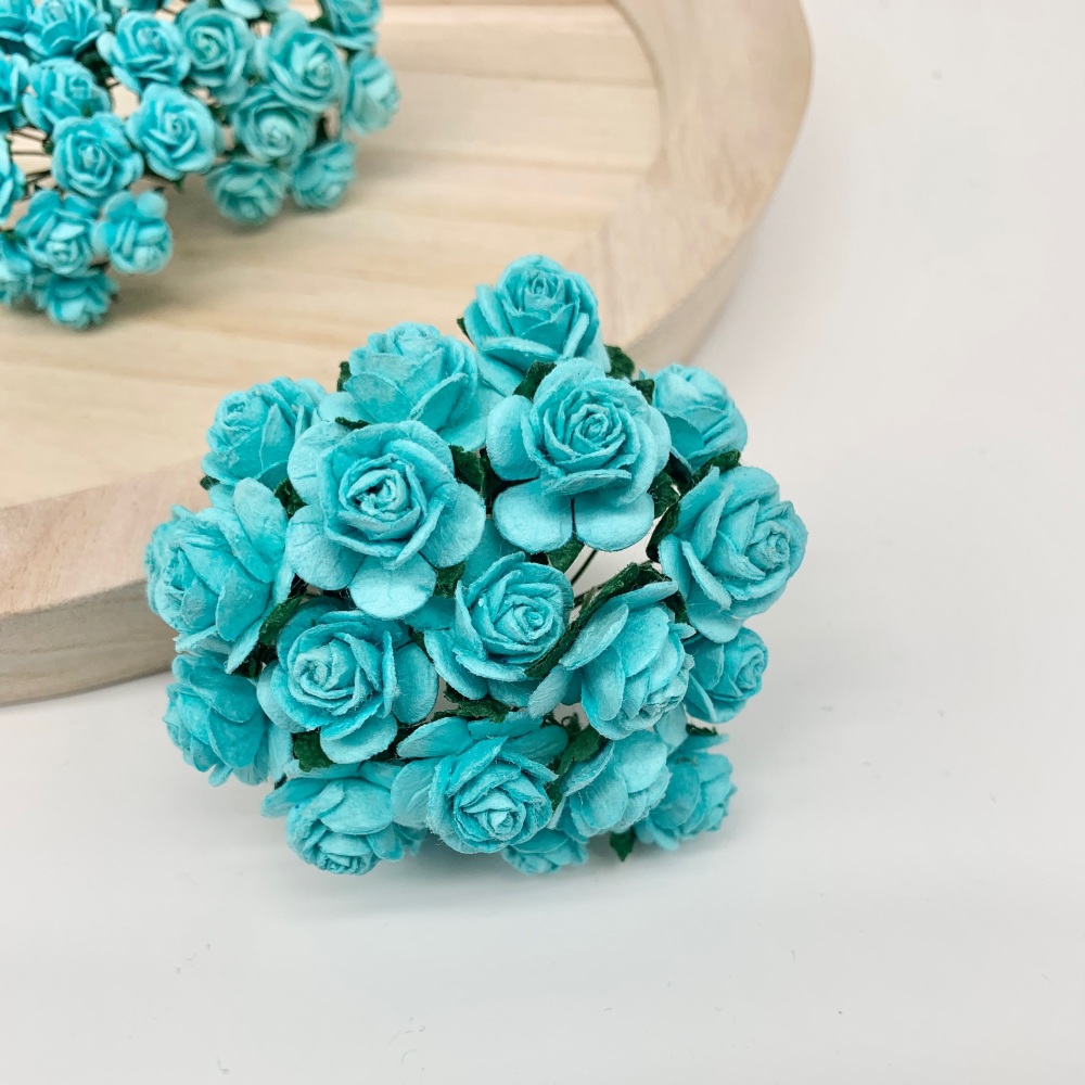  Mulberry Paper Open Roses - Turquoise 10mm 15mm 20mm 25mm