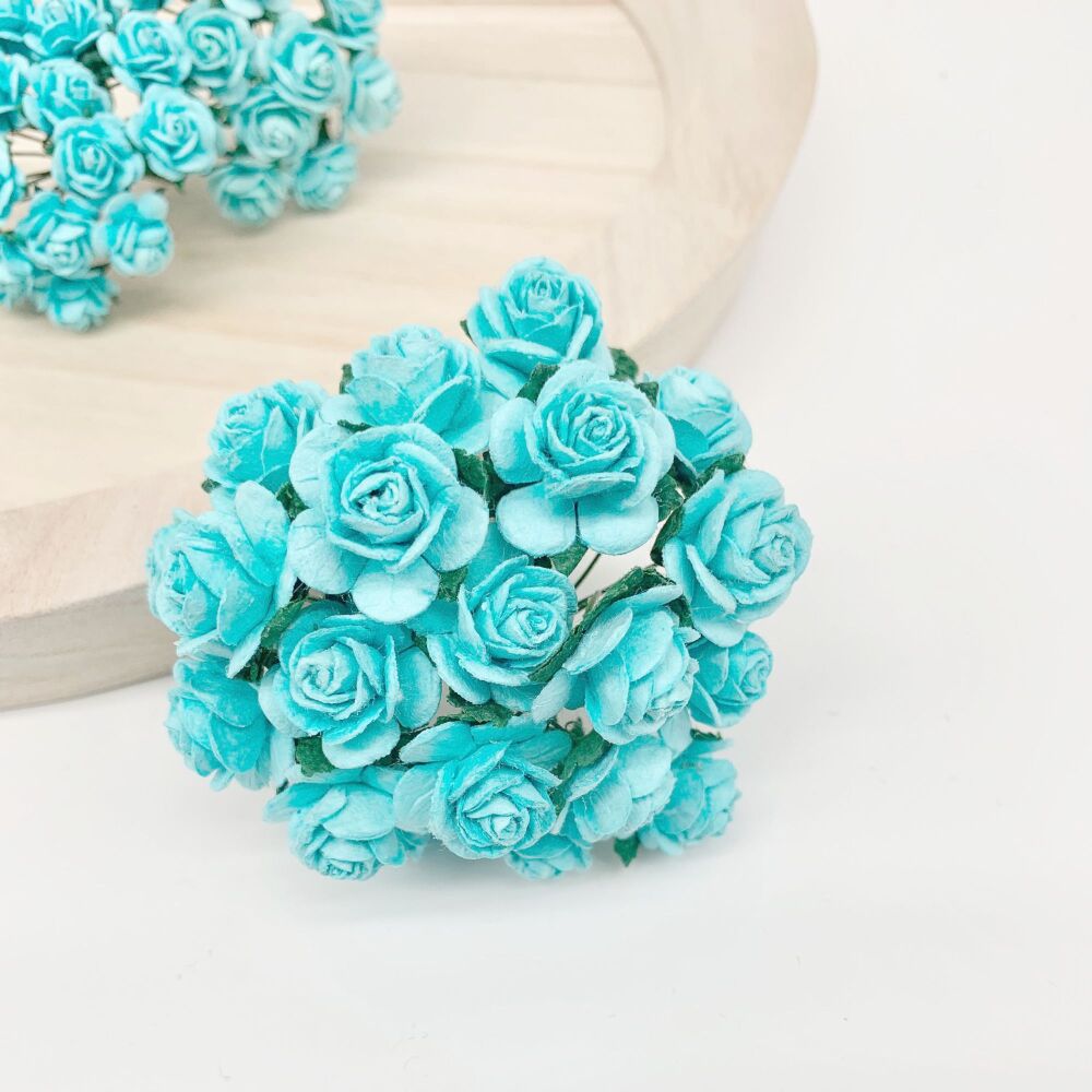 <!--032--> Mulberry Paper Open Roses - Turquoise 10mm 15mm 20mm 25mm
