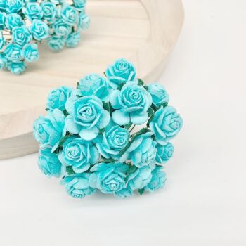  Mulberry Paper Open Roses - Turquoise 10mm 15mm 20mm 25mm